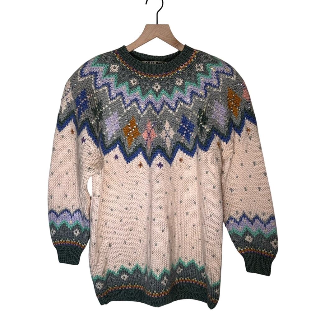 VINTAGE KITTY HAWK BY VIVIAN WANG fair isle wool blend chunky knit crewneck M